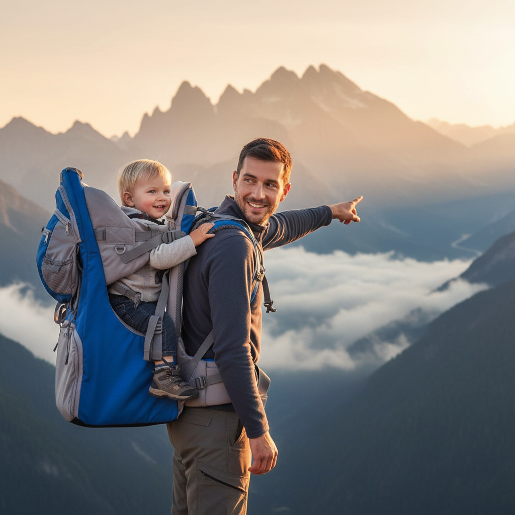 Porte-bébé randonnée TrioNest Adventure - Papa bébé sommet montagne