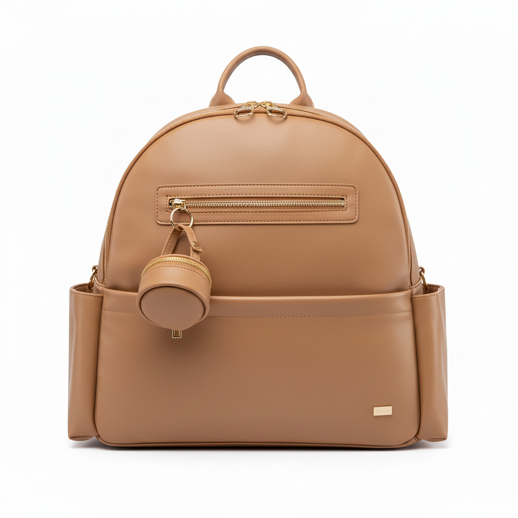 Sac à Dos à Langer Cuir Rose Poudré - Design Chic & Féminin - Imperméable avec Attaches Poussette Incluses | TrioNest™ Élite
