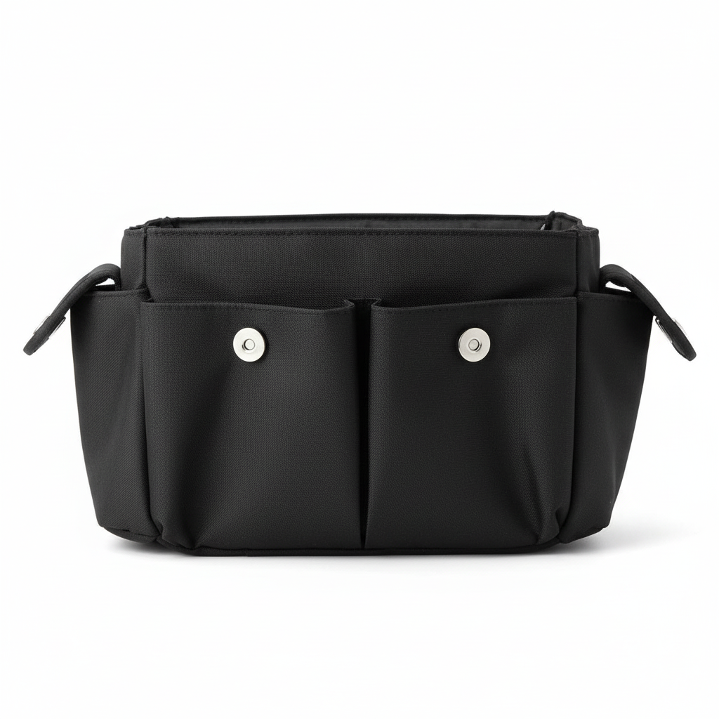 Organisateur de Poussette Universel Noir - Compact & Ultra-Léger - Poche Téléphone Zippée Inclus | TrioNest™ GoGo