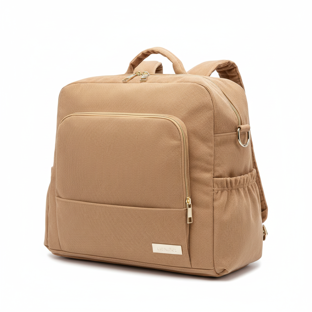 Sac à Langer Marron Velours Côtelé - Design "Héritage" Chic & Doux - Impérméable & Grande Capacité | TrioNest™ Heritage