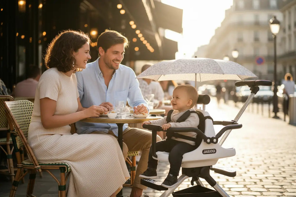 Poussette Double Tandem Dos à Dos – Parasol Anti-UV, Cadre Alu, Pliage 1 Bouton, Roues 360°, Jumeaux & Fratrie | TrioNest™ TrioNest