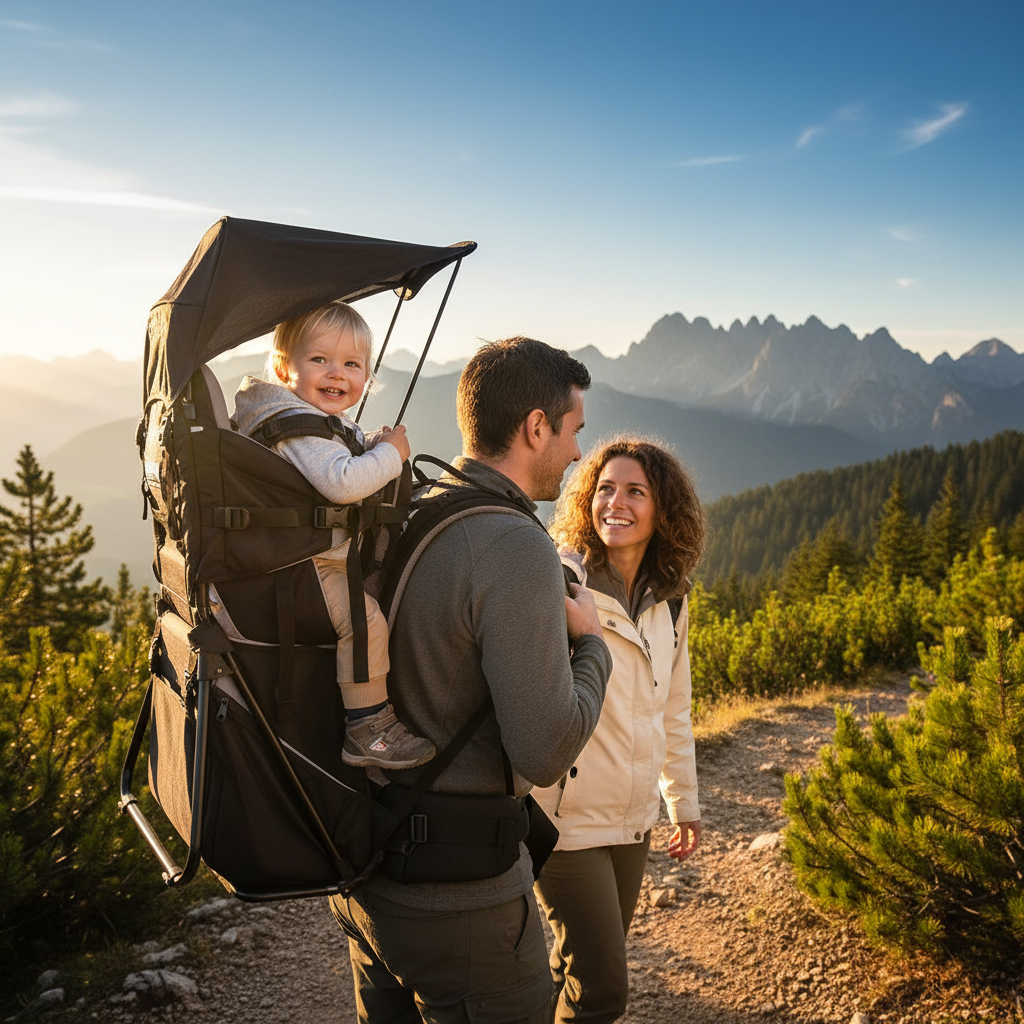 Porte-bébé randonnée TrioNest Adventure - Famille en montagne