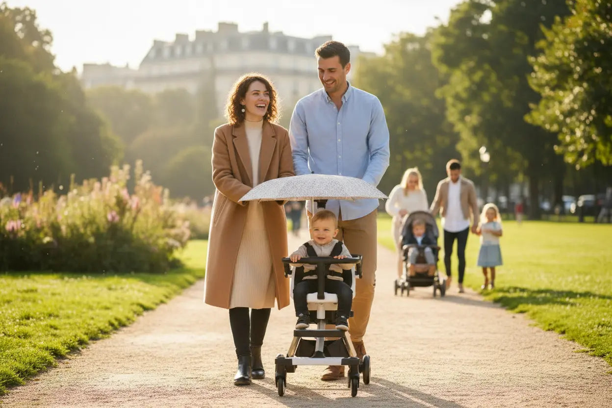 Poussette Double Tandem Dos à Dos – Parasol Anti-UV, Cadre Alu, Pliage 1 Bouton, Roues 360°, Jumeaux & Fratrie | TrioNest™ TrioNest
