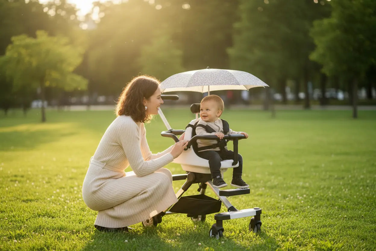Poussette Double Tandem Dos à Dos – Parasol Anti-UV, Cadre Alu, Pliage 1 Bouton, Roues 360°, Jumeaux & Fratrie | TrioNest™ TrioNest