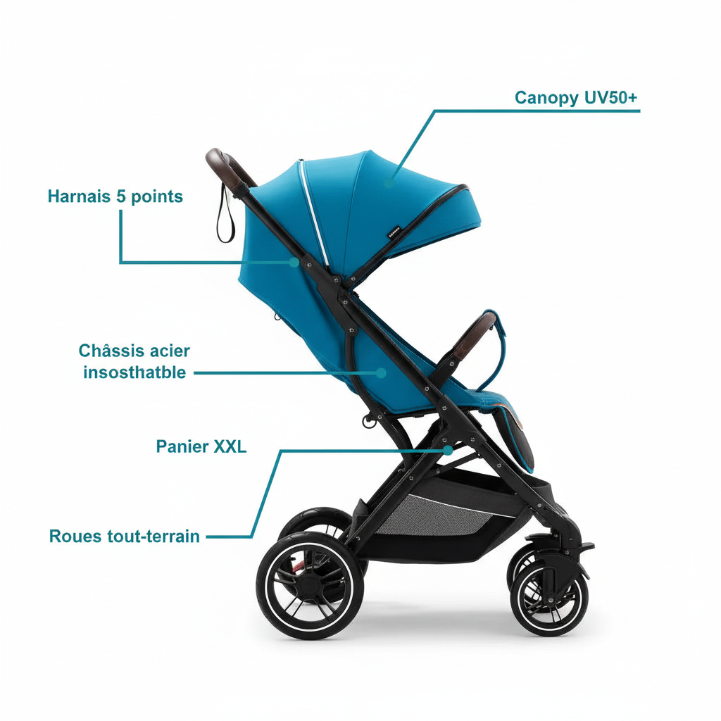Poussette Pour Bébés Pliable Tout-Terrain | TrioNest™ – Confort, Sécurité & Praticité