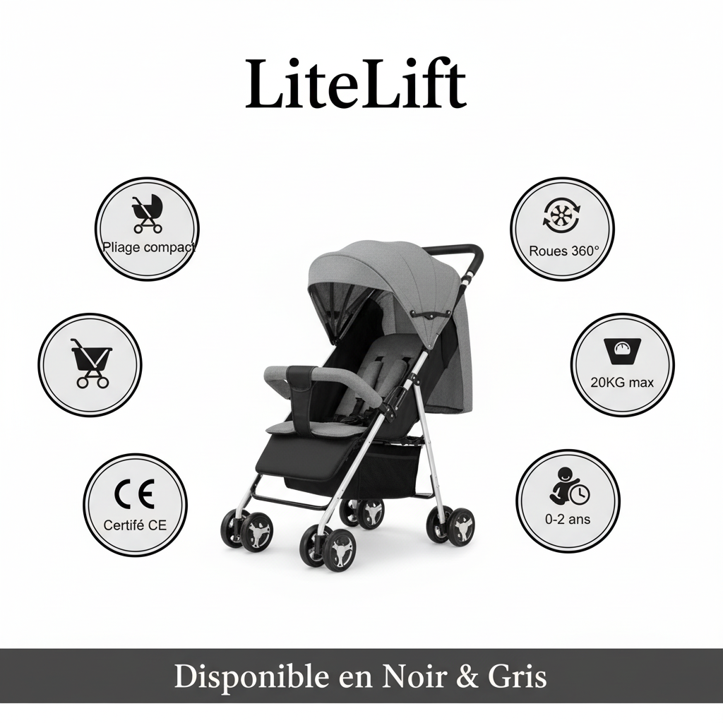 Poussette Bébé Compacte Pliable | TrioNest™ – Légère, Maniable & Confortable