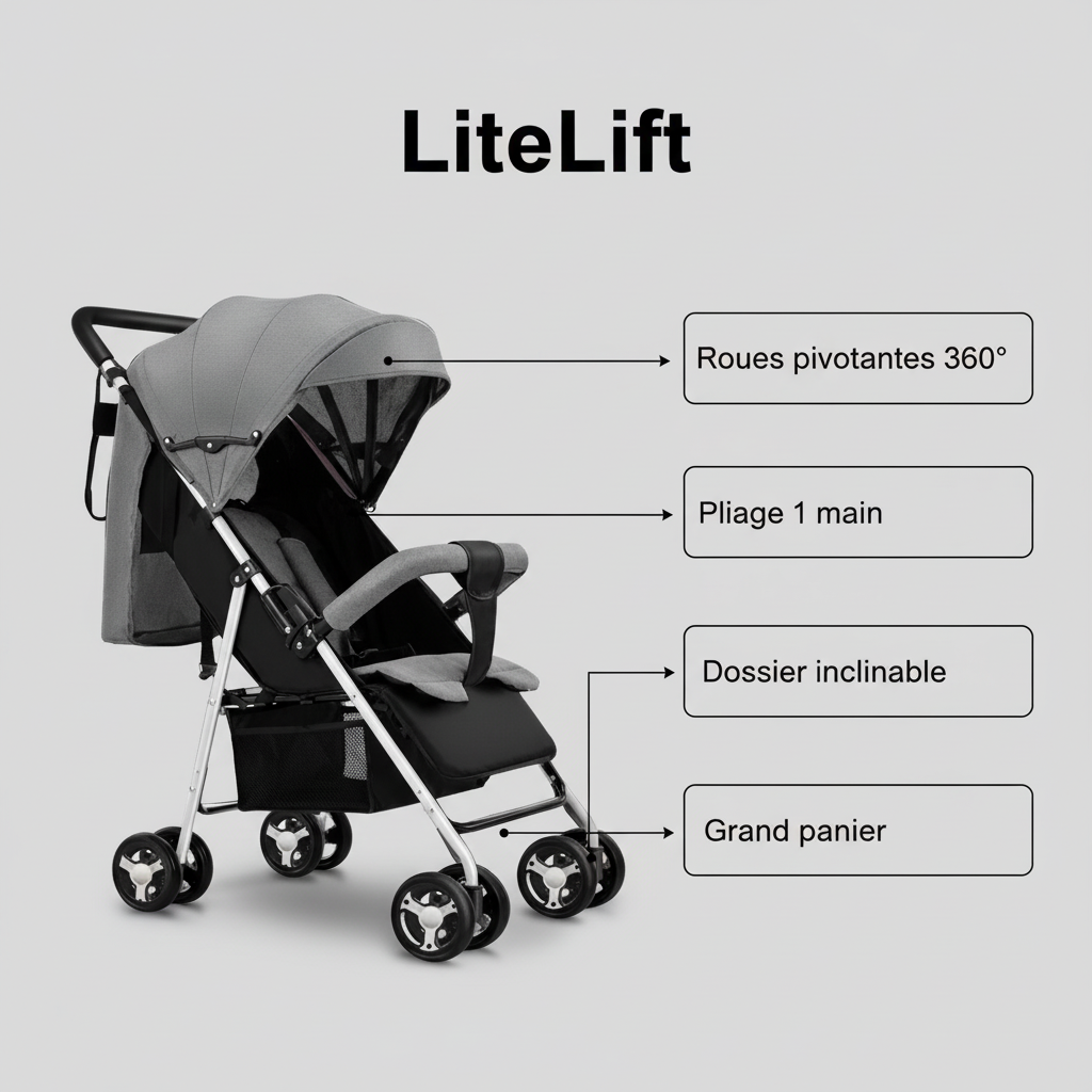 Poussette Bébé Compacte Pliable | TrioNest™ – Légère, Maniable & Confortable
