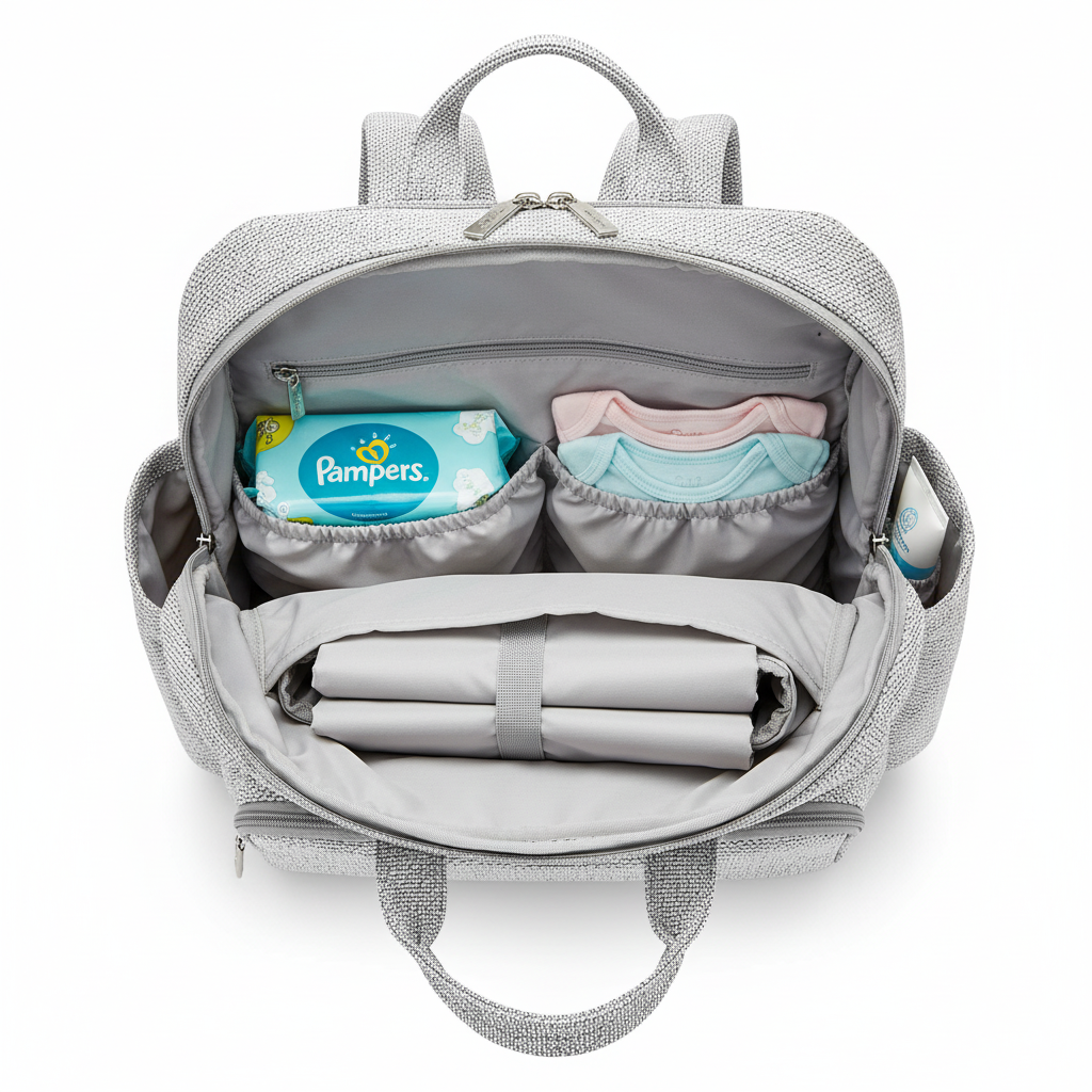 Sac à Dos à Langer Gris Oxford Haute Capacité - Design Mixte & Léger - Imperméable avec Attaches Poussette Incluses | TrioNest™ AeroPack