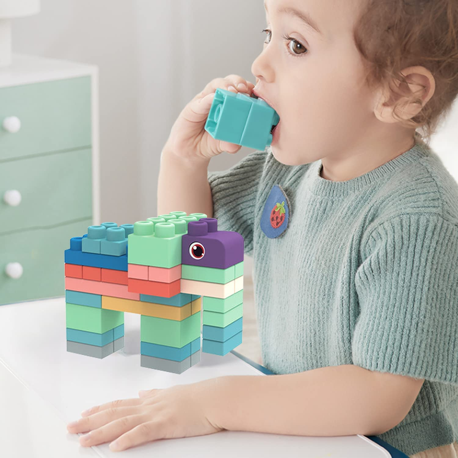 Jeu de Construction Bébé Antichoc FlexBloc – 20 Pièces Silicone TPE, Lavable | TrioNest™