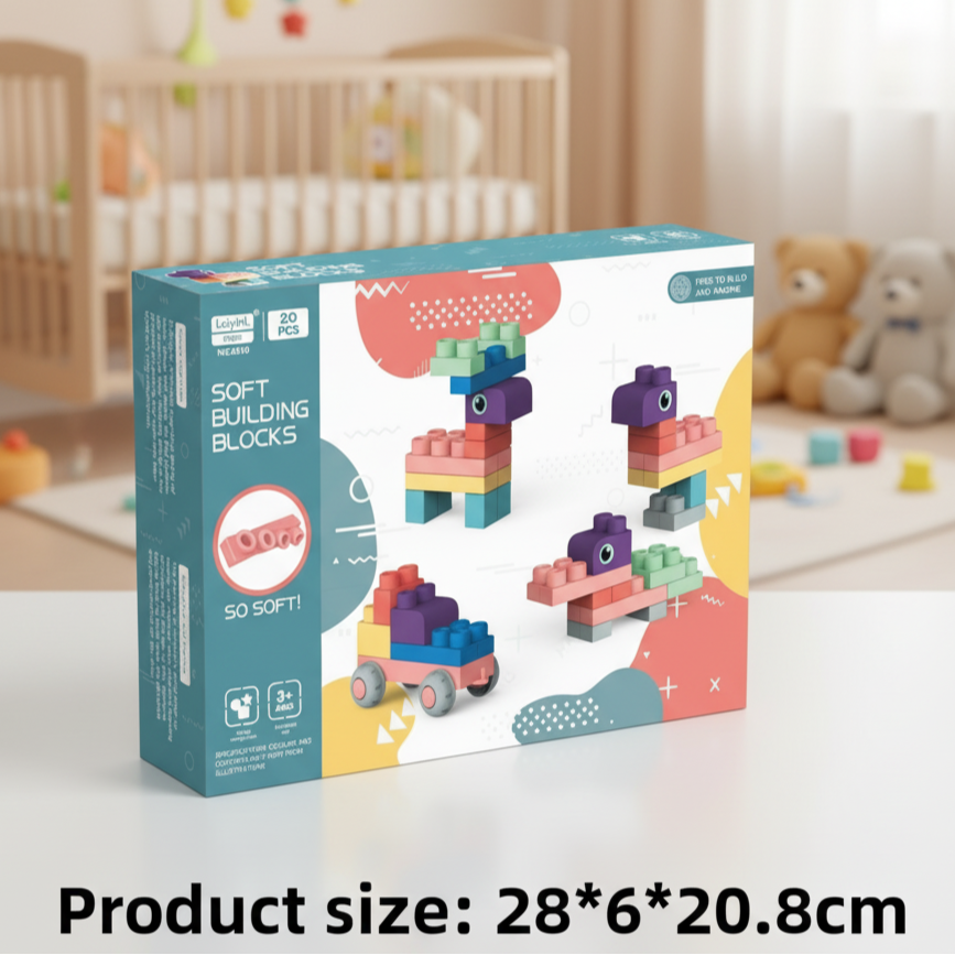 Jeu de Construction Bébé Antichoc FlexBloc – 20 Pièces Silicone TPE, Lavable | TrioNest™