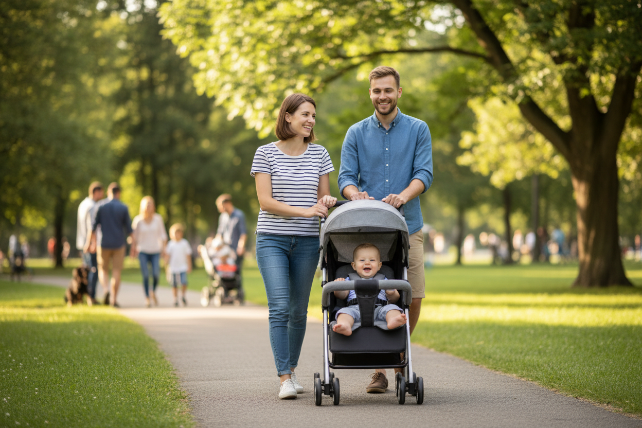 Poussette Bébé Compacte Pliable | TrioNest™ – Légère, Maniable & Confortable