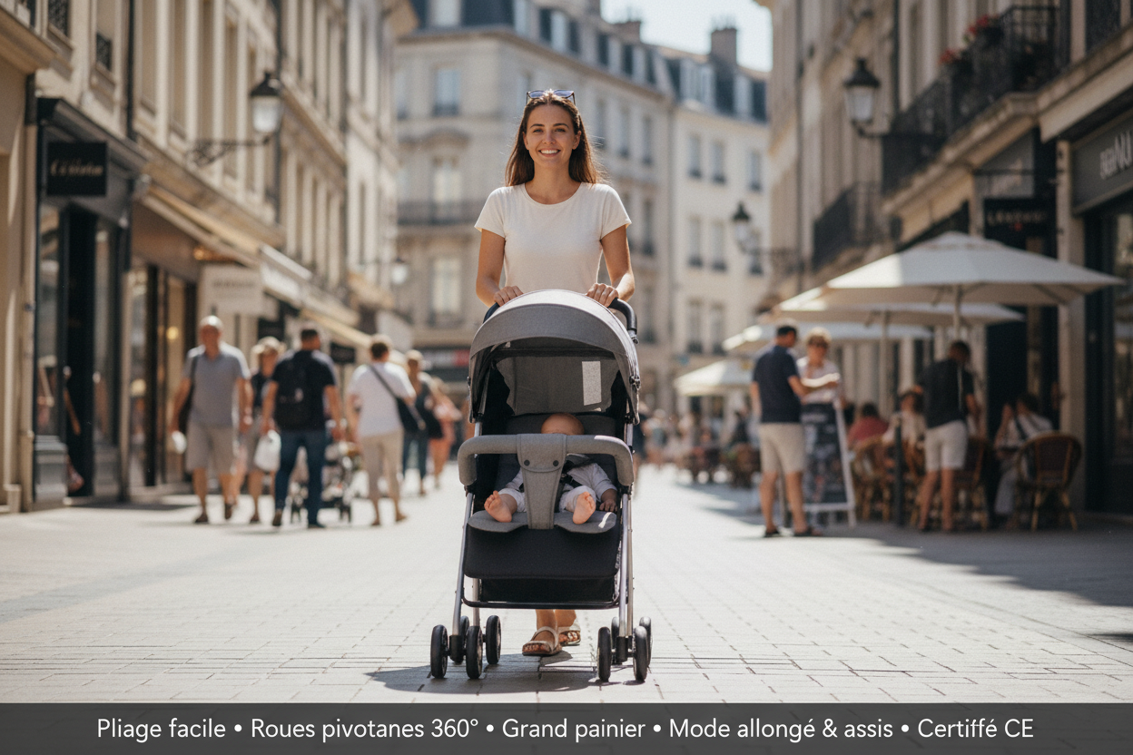 Poussette Bébé Compacte Pliable | TrioNest™ – Légère, Maniable & Confortable