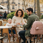 Sac à Dos à Langer Cuir Rose Poudré - Design Chic & Féminin - Imperméable avec Attaches Poussette Incluses | TrioNest™ Élite