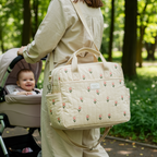 Sac à Langer Bébé à Bandoulière en Coton | TrioNest™ – Élégant, Poches Zippées, 2 Motifs, 34x26x10 cm