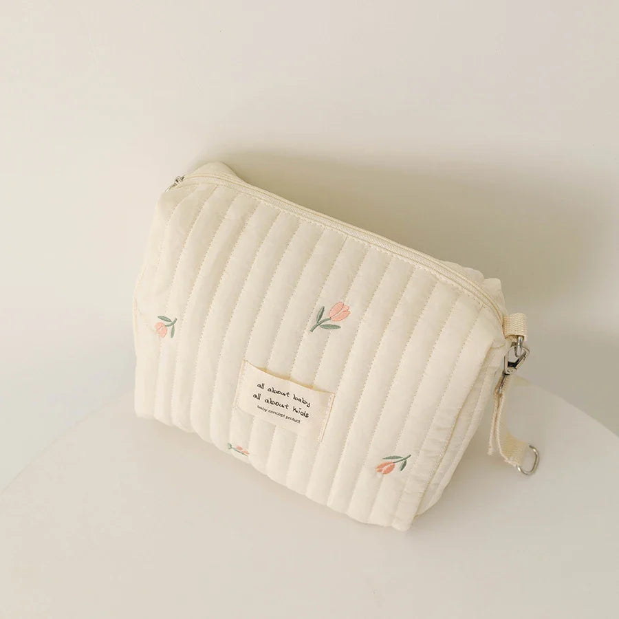 Sac à Langer Anses BlossoNest – Coton Brodé, Fermeture Éclair, Fixation Poussette, 100 g | TrioNest™