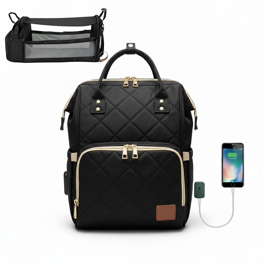 Sac noir lit nomade téléphone USB