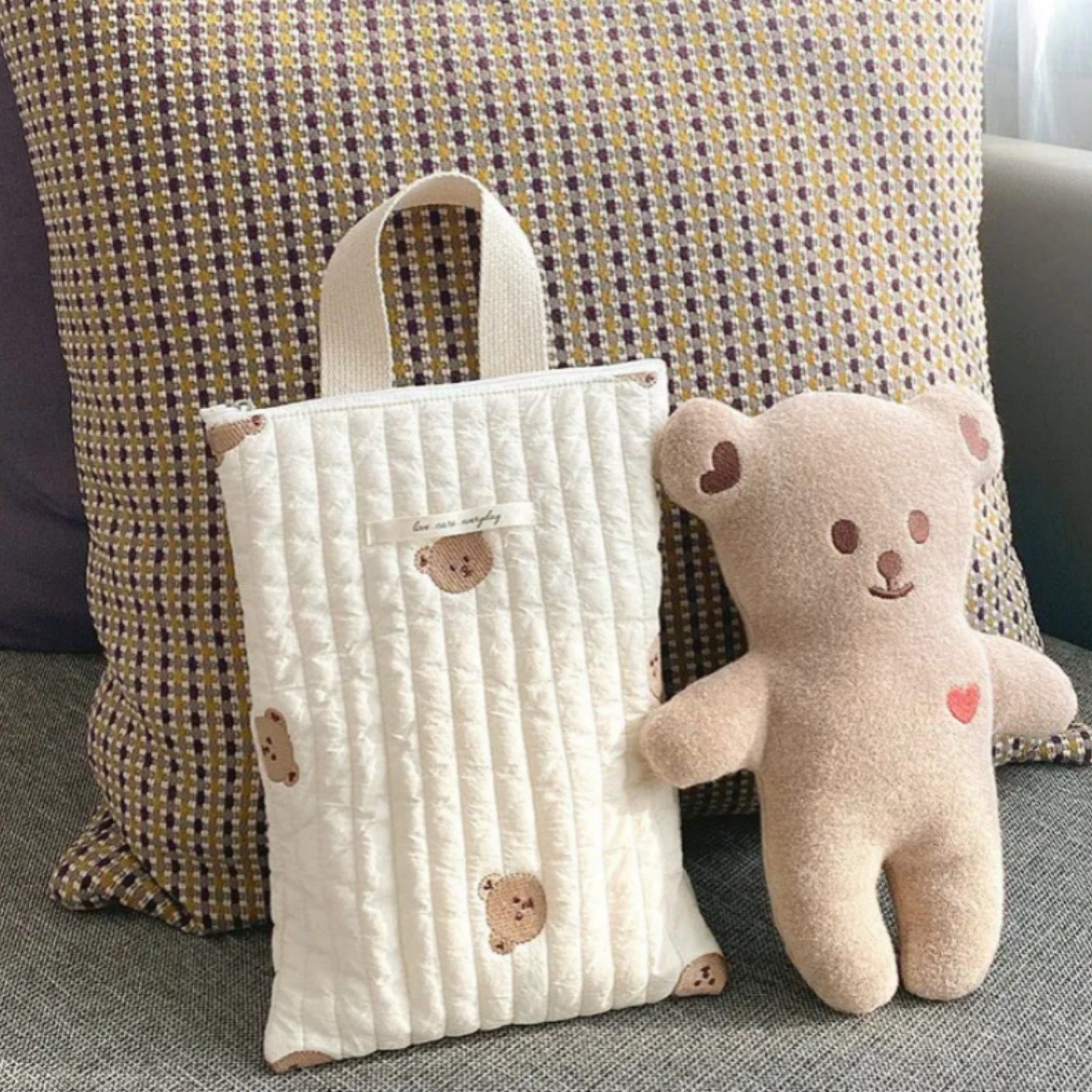 Sac à Langer Brodé Motifs Mignons | TrioNest™ – Coton, Fermeture Zippée, 4 Motifs au Choix