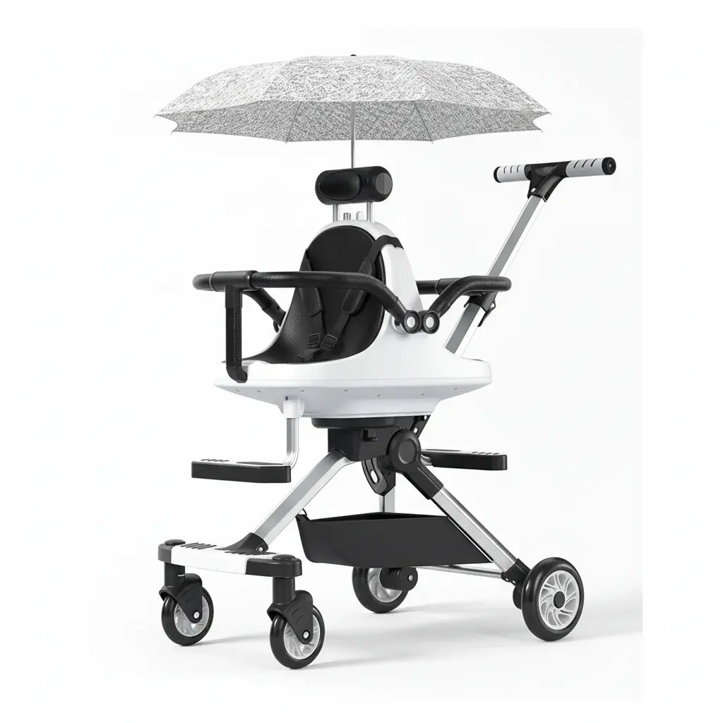 Poussette Double Tandem Dos à Dos – Parasol Anti-UV, Cadre Alu, Pliage 1 Bouton, Roues 360°, Jumeaux & Fratrie | TrioNest™ TrioNest