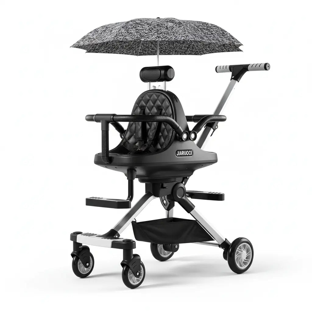 Poussette Double Tandem Dos à Dos – Parasol Anti-UV, Cadre Alu, Pliage 1 Bouton, Roues 360°, Jumeaux & Fratrie | TrioNest™ TrioNest