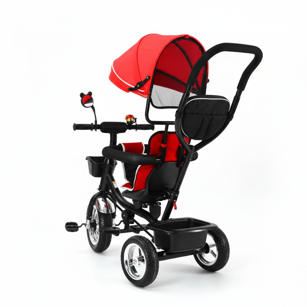 Tricycle Évolutif 4 Modes avec Pare-Soleil – Poignée Réglable, Sonnette, Panier, 1-5 Ans | TrioNest™