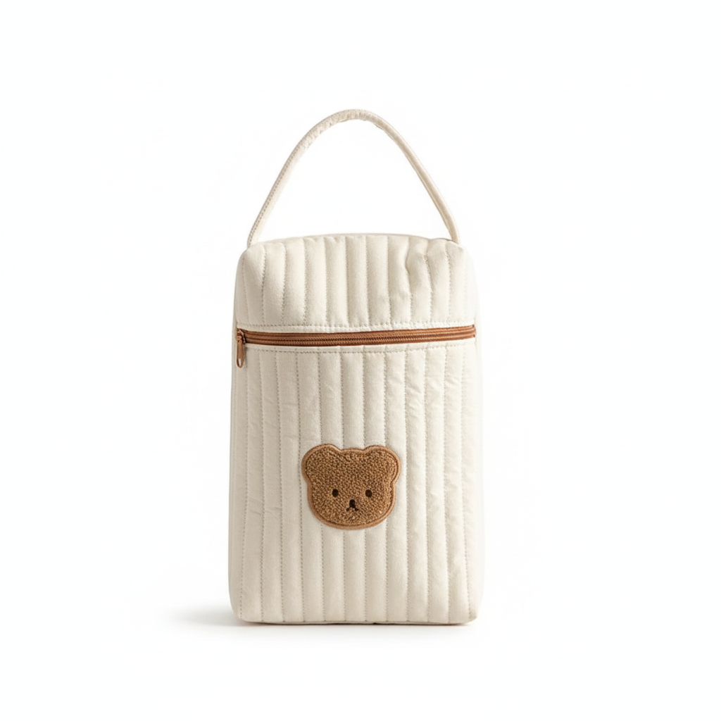 Sac à Langer à Fermeture Éclair Motif Ours | TrioNest™ – 80 g, Ergonomique, Lavable Machine, 18x26x7 cm