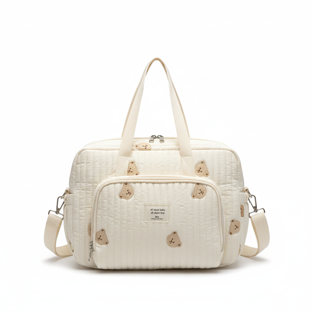 Sac à Langer Bébé à Bandoulière en Coton | TrioNest™ – Élégant, Poches Zippées, 2 Motifs, 34x26x10 cm