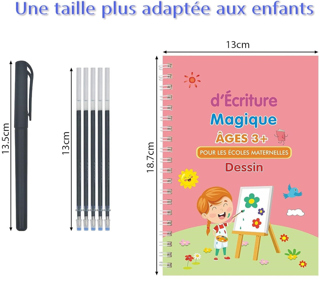 Cahier d'Écriture Magique Réutilisable MagicWrite – 4 Cahiers, Stylo Encre Magique | TrioNest™ mon adorable bebe
