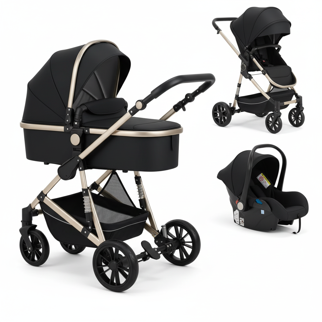 3-in-1 Stroller Complete Newborn Pack – 6 Accessories Included, Carrycot, Group 0+ Car Seat, Reversible Seat, 0-3 Years | TrioNest™ URBANIA