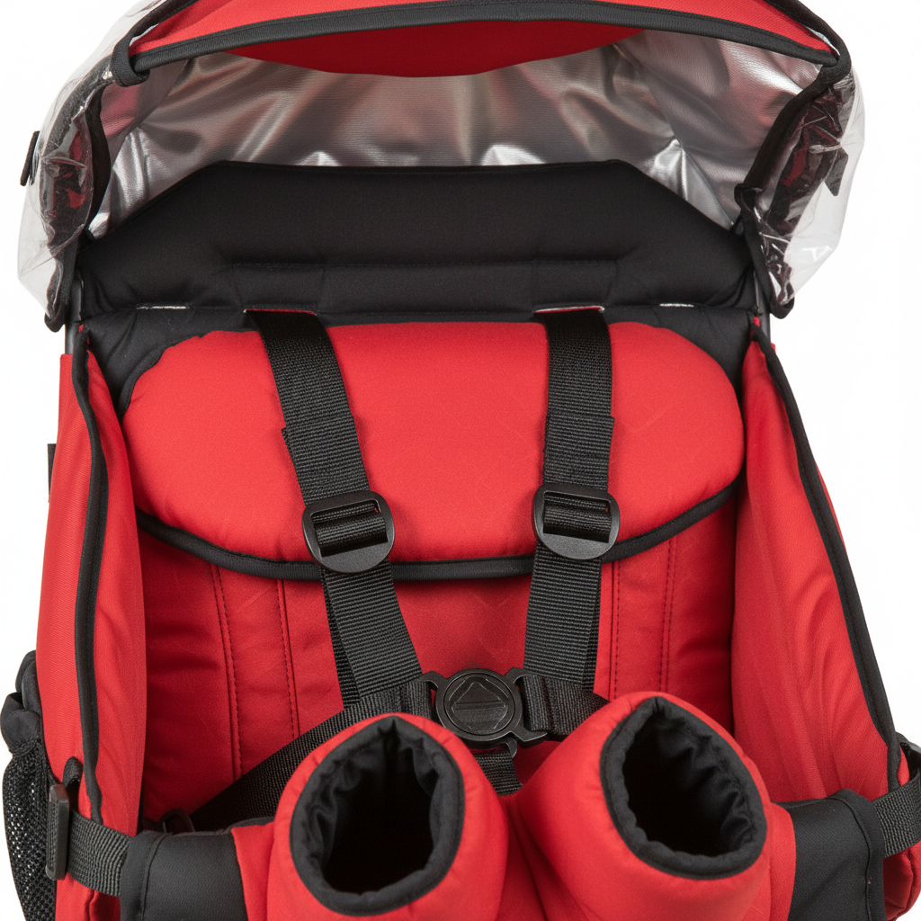 Porte-Bébé Dorsale Toit Étanche TrekNest – Oxford Imperméable, 5 Points, Capuche, 15 kg | TrioNest™